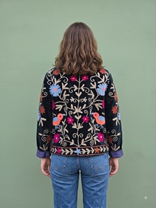 Handcrafted <b>Velvet</b> Quilted <b>Jacket</b> Artisanal Brown Winter Intricate Floral Embroidery Striped Cuffs Classic Breathable - Product Image 2