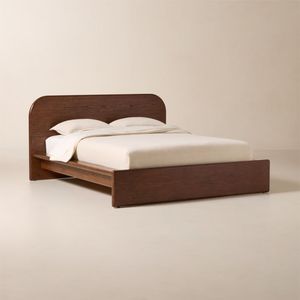 เตียงไม้สักสไตล์โมเดิร์นมินิมอลพร้อมดีไซน์หัวเตียงโค้ง - Product Image 1