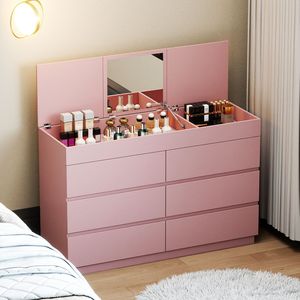 Cómoda de Aglomerado Rosa con Relieve ZSH012 P2 de 12 mm con Seis Cajones y Espejo 120*40*85.5cm con Chapa de Melamina - Product Image 2