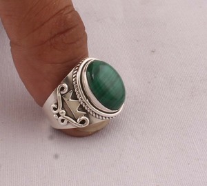 Vintage Malachite <b>Ring</b> 925 Sterling Silver Classic Antique Victorian Design Green Banded Gemstone Women's Artisan Jewelry Party - Product Image 2