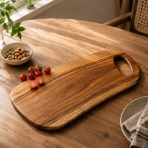 Planche à découper en bois artisanale avec poignée, planche à découper en bois naturel pour la cuisine, pour couper les légumes, les fruits, la viande - Product Image 3