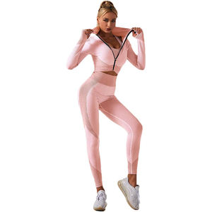 Ensemble de yoga sans couture pour femmes, 3 pièces, tenue de sport, leggings taille haute, soutien-gorge de sport, veste courte, vêtements de sport actifs - Product Image 2