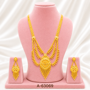 Premium Gold Finish Wedding Jewelry Set – <b>Long</b> Haram Necklace with <b>Matching</b> Earrings A-63065 - Product Image 6