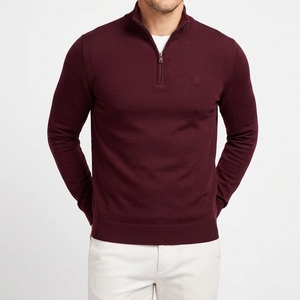 Sudadera de rendimiento para hombre, de invierno, con cremallera de cuarto, de forro polar, de poliéster y algodón, tejida, bordada, de color liso, al por mayor - Product Image 4
