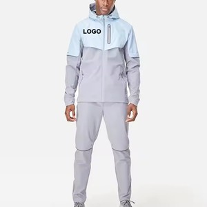 Nouveaux ensembles de jogging tissés sur mesure pour hommes, légers, imperméables, avec capuche ajustable, coupe-vent, survêtements pour hommes - Product Image 1