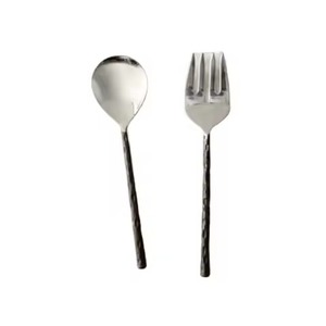 Modern Stainless Steel Metal Salad Serving Set with Polished Finish for <b>Buffet</b> Presentation - Product Image 1