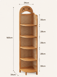 Modern Corner Storage Shelf Wooden <b>Bookcase</b> with <b>Rattan</b> Back Panel Home Furniture Manufacturer - Product Image 5