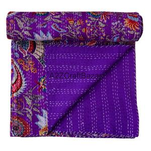 Couverture Kantha réversible vintage faite à la main en coton biologique imprimé floral de haute qualité, écologique, style indien, très vendue pour la maison - Product Image 4