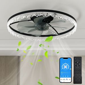 Ventilatore da soffitto a LED di lusso 24 pollici con 5 pale invisibili, telecomando, timer, lampadario a LED a soffitto con cristalli, luminoso - Product Image 1