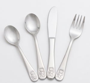 Ensemble de couverts pour enfants au design adorable d'ours, cuillère, fourchette, couteau en métal, parfait pour les repas et les cadeaux des enfants. - Product Image 1