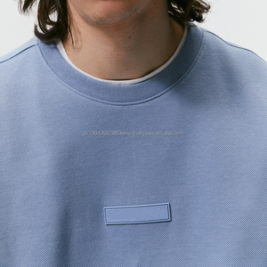 Sweat-shirt personnalisé Oem pour homme Streetwear Col ras du cou Patch en caoutchouc bleu ciel uni 80% coton 20% polyester Sweatshirts - Product Image 4