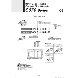 Soupape de commande S070B-5DC-M5 électrovanne pneumatique SMC - Product Image 1
