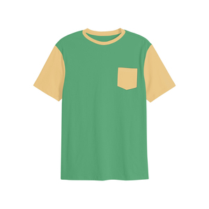 เสื้อยืดแขนสั้นผู้ชายสีเขียวและสีเบจ คอโอ มีกระเป๋า ทรงลำลอง ผ้าถัก ทรงปกติ - Product Image 1