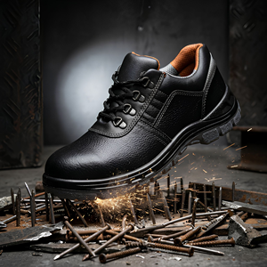 Chaussures de sécurité en acier noir, bottes de travail en cuir véritable, imperméables, respirantes, antidérapantes, antistatiques, pour hommes, usage industriel et d'usine - Product Image 1