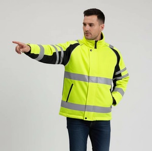 YOURBRAND Men's Hi Vis Yellow Reflective <b>Fleece</b> Jacket Workwear Windproof Zipper Front Pockets Winter Safety Coat - Product Image 3