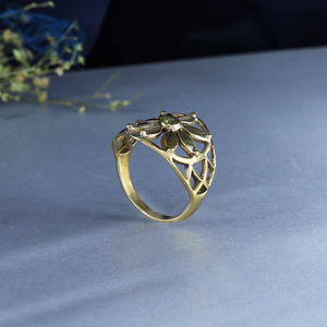 18K Gold Plated Brass Green Amethyst Floral Bohemian Cocktail <b>Ring</b> | Filigree <b>Statement</b> Wedding <b>Ring</b> - Product Image 3