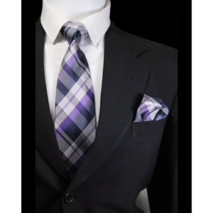 Conjunto de Regalo de Corbata y Pañuelo de Bolsillo de Microseda con Diseño a Cuadros Morado y Azul para Hombre | Conjunto de Corbata y Pañuelo a Cuadros para Fiestas y Eventos Formales - Product Image 1