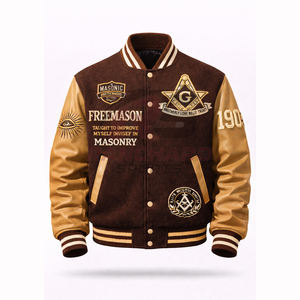 Veste universitaire personnalisée d'inspiration maçonnique – Corps en laine de qualité supérieure avec manches en cuir PU et symboles brodés - Product Image 1