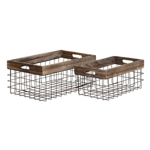 Custom Logo Iron Mesh <b>Storage</b> Decorative <b>Wire</b> <b>Baskets</b> With Wooden Top Edge For Home & Office Design For Fruit And Vegetable - Product Image 1