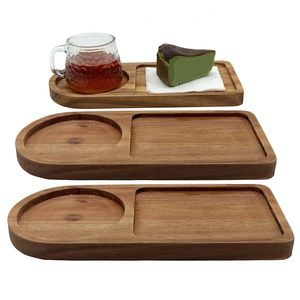 Tabla de Servir de Madera Maciza Hecha a Mano con Dos Compartimentos, Bandeja Rectangular de Madera Resistente para Café con Portavasos Empotrado - Product Image 4