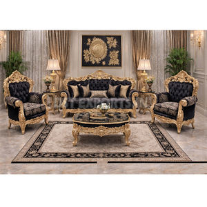 Ensemble de canapés de style baroque noir doré européen, meubles de salon personnalisés, ensemble de canapés en bois sculpté à la main de qualité supérieure, vente aux États-Unis - Product Image 1