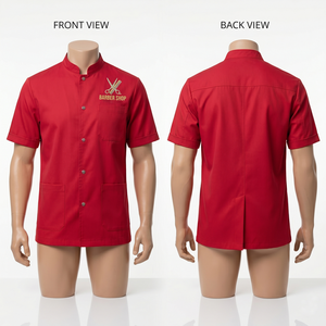 Chaqueta de Barbero para Hombre, 260 GSM, Algodón y Poliéster Premium, Diseño de Paneles en Contraste Azul, Bordado Personalizado, Logotipo Serigrafiado - Product Image 4