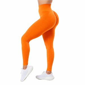 Leggings de Yoga de Cintura Alta sin Costuras, Color Gris Sólido, Spandex y Nailon, Pantalones Deportivos para Mujer, Cintura Elástica - Product Image 6