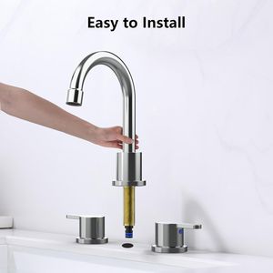 Rubinetto per lavabo bagno cromato a 2 maniglie, 8 pollici, 3 fori, con beccuccio girevole a 360 gradi e scarico a scomparsa con funzione flessibile - Product Image 5