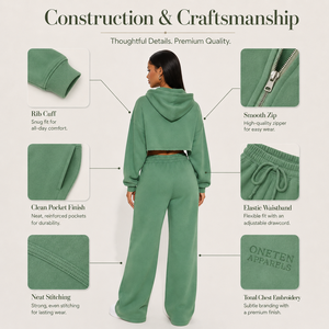 Ensemble de survêtement unisexe vert à capuche imprimé, sweat-shirt zippé à manches longues et pantalon de jogging, coupe classique, couleur unie, décontracté, pour l'automne, séchage rapide - Product Image 5