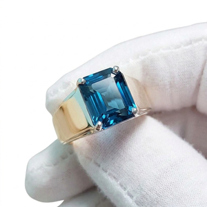Bague de mariage pour femme en argent sterling 925 massif plaqué rhodium avec saphir bleu, taille octogonale, sertie à griffes, certifiée - Product Image 5