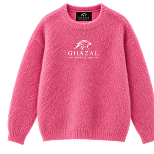 Womens Fuzzy Knit Sweater Crew Neck <b>Long</b> Sleeve Wool/Polyester Blend Pullover Soft Warm <b>Thick</b> Solid Casual Autumn Fashion - Product Image 1