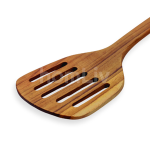 Espátula Ranurada de Madera de Teca Haruka Ecológica y Natural OEM, Segura para Alimentos, Sin Pintura, Halal, Personalizable - Product Image 3