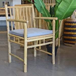 Chaise de salle à manger en bambou naturel faite à la main, écologique, avec coussin pour jardin, terrasse, restaurant, café, maison - Product Image 2