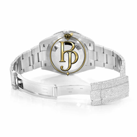 Jam Tangan Pria Briva BJ003 Semi Iced Out 24 CT Round Brilliant Cut Moissanite Mewah dari Baja Tahan Karat untuk Pesta