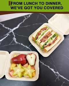 Biodegradable BPA Free Bagasse Clamshell Food Container Lid 30 Oz Takeaway Compostable Eco Friendly Disposable Salad <b>Lunch</b> <b>Box</b> - Product Image 3