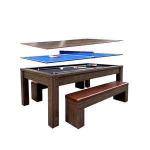 Tavolo Multifunzione 3-in-1 da 2,13 m: Tavolo da Pranzo, Biliardo e Ping Pong con Panche Integrate in un'Unica Unità Pratica - Product Image 1