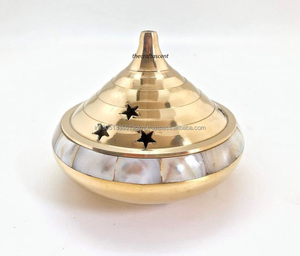 Brûleur d'encens en laiton doré personnalisé en gros de haute qualité avec incrustation de vadrouille Porte-encens en laiton en gros Porte-parfum de luxe - Product Image 5