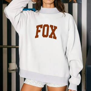 2026 Women Oversized Two Tone <b>Mock</b> <b>Neck</b> Sweatshirt White Red Glitter Letter YN Print Long Sleeve Knitted Autumn Casual <b>Top</b> - Product Image 3