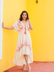 Vestido Largo de Encaje Floral Blanco para Mujer, Estilo Bohemio, Ligero y Fluido, Ropa de Verano para Vacaciones - Product Image 3