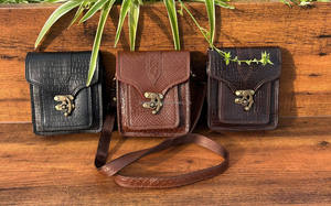 New Tan Alligator Pattern Cross Body Leather Bag Hand Stitched <b>Mini</b> Messenger Sling Bag for Women <b>Vintage</b> Classy Aesthetic Bags - Product Image 3