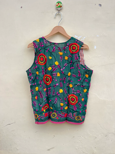 Women's Indian Floral Digital Printed Reversible Cotton Quilted <b>Kantha</b> Autumn Winter Eco-Friendly Breathable Anti-Wrinkle <b>Jacket</b> - Product Image 2