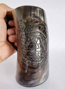 Handcrafted Customised Viking Carving Ceramic Drinking Horn <b>Mug</b> Highly Polished Natural Horn India for Business Gifts-Wine Beer - Product Image 3