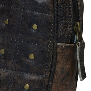 Brown Leather Quilted Daypack with Studs Zipper Closure Top Handle Unisex Casual Use Women Fashion <b>Mini</b> <b>Backpack</b> - Product Image 5