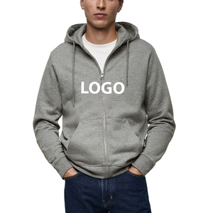 Sweat-shirt à capuche zippé pour homme, 100% coton molletonné, couleur unie, poche avant avec logo, coupe classique, idéal pour l'automne et à prix bas - Product Image 1
