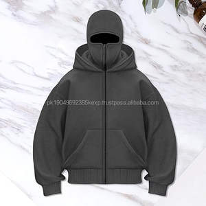 Sudadera con capucha para hombre, estilo balaclava, con doble capucha, cremallera, manga larga, a prueba de viento, deportiva, con máscara térmica. - Product Image 3