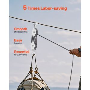 Sistema de Polea de Cuerda de Alta Resistencia de 100 Pies, Potencia de Elevación 5:1, Resistencia a la Rotura de 4400 Libras, 2 Bolsas de Lavandería con Lazos Suaves - Product Image 1