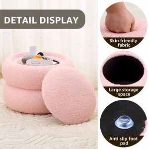 Pouf Contenitore Moderno a Forma di Macaron in Velluto Teddy con Vassoio, Poggiapiedi per Soggiorno di Casa o Uso in Hotel/Palestra - Product Image 2