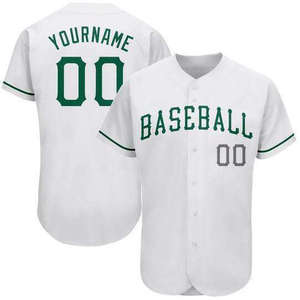 Custom Baseball Jersey White Green Print Button Up Personalized Men Adult Team Uniform OEM Sportswear - Product Image 1