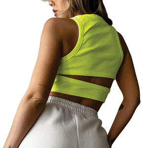 Débardeur court côtelé sans manches personnalisé, nouveau style, pour femme, en coton tricoté, couleur vert menthe, coupe ajustée, idéal pour l'été - Product Image 2