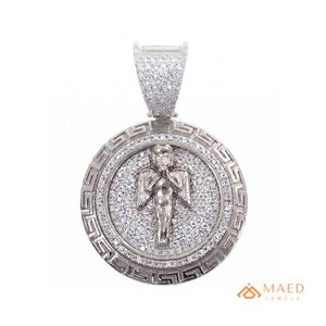 Silver <b>Angel</b> Circle Moissanite Pendant <b>Charm</b> Fashion Necklace Custom Hip Hop Jewelry Luxury Unisex Wedding Style - Product Image 1